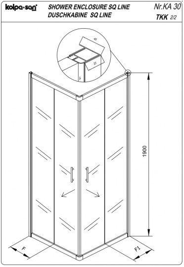 Распашная душевая дверь в нишу Kolpa San ATLAS TV/S R 560 схема 2