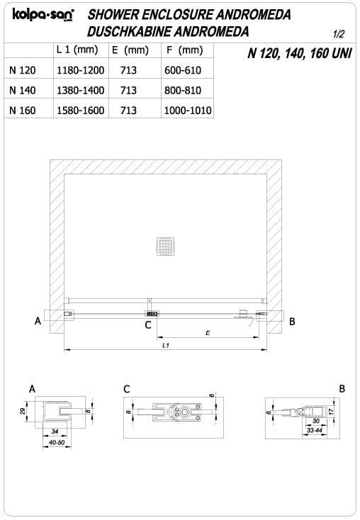 Распашная душевая дверь в нишу Kolpa San ANDROMEDA N 516 схема 5