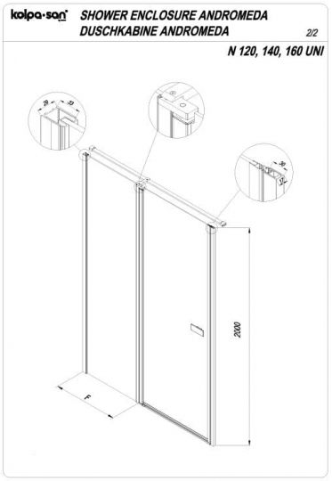Распашная душевая дверь в нишу Kolpa San ANDROMEDA N 516 схема 6