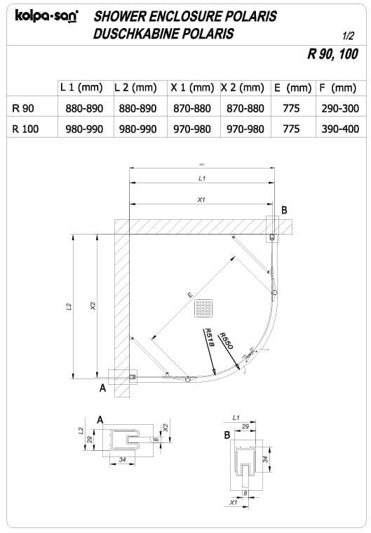 Полукруглый душевой уголок Kolpa San POLARIS R 515 схема 2