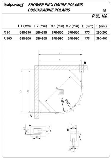 Полукруглый душевой уголок Kolpa San POLARIS R 515 схема 2
