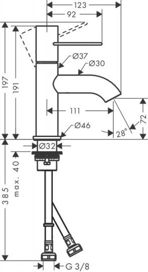 Смеситель Hansgrohe AXOR Uno для раковины 38021000 схема 1