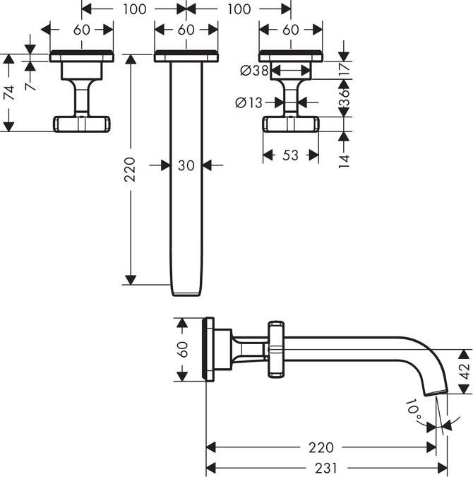 Смеситель Hansgrohe AXOR Citterio E для раковины 36107000 схема 1