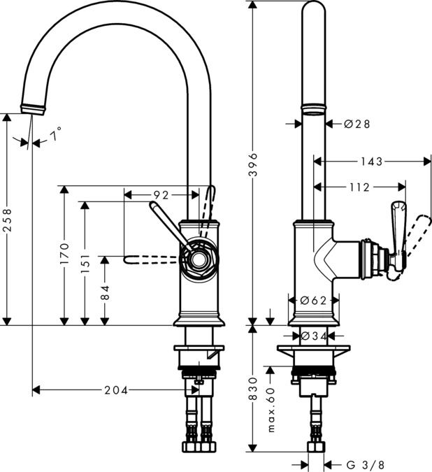 Смеситель Hansgrohe AXOR Montreux для кухни 16580800 схема 1