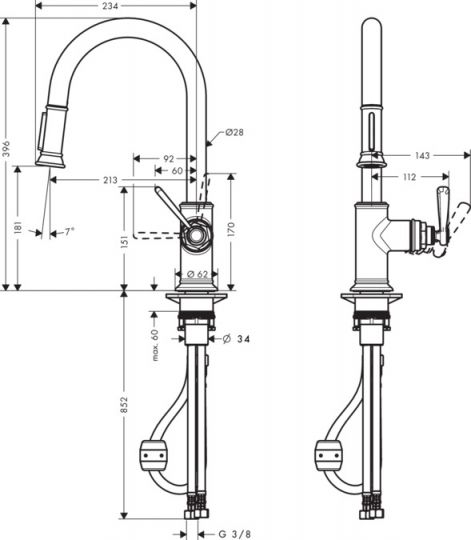 Смеситель Hansgrohe AXOR Montreux для кухни 16581000 схема 1