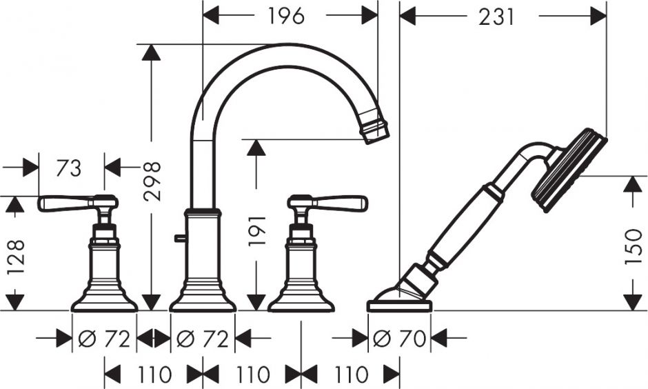 Смеситель Hansgrohe AXOR Motreux для ванны с душем 16554000 ФОТО