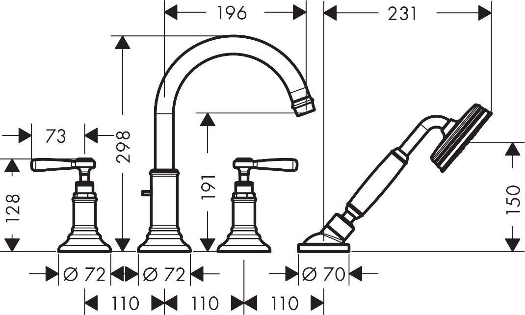 Смеситель Hansgrohe AXOR Motreux для ванны с душем 16554000 схема 1