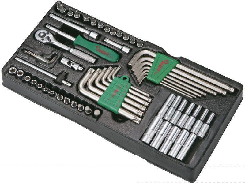 Трещотка 1/4' с головками и аксессуарами Hans в ложементе, TT-43