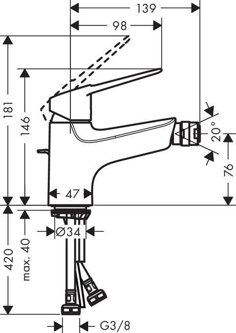 Смеситель Hansgrohe Novus Loop для биде 71233000 схема 1