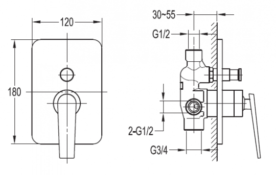 Cezares Baden смеситель для ванны/душа BADEN-F-VDIM-01 схема 1