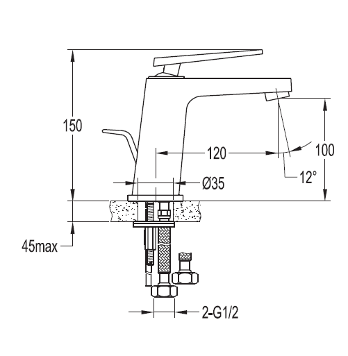 Cezares Baden смеситель для раковины без донного клапана BADEN-F-LS-01-W0 схема 1