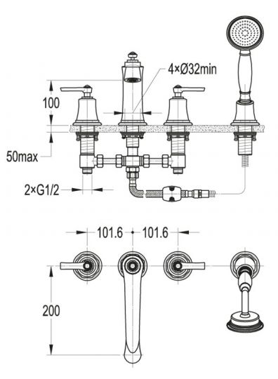 Смеситель на борт ванны Cezares Liberty с душем LIBERTY-F-BVD4-01 ФОТО