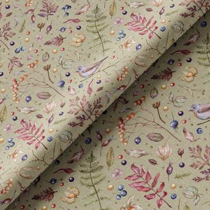 Ткань хлопок для шитья кукол Е.Кононова Осенний букет на зелено-бежевом limit 195