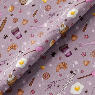 Ткань хлопок для шитья кукол Е.Кононова Кафетерий на лиловом limit 267