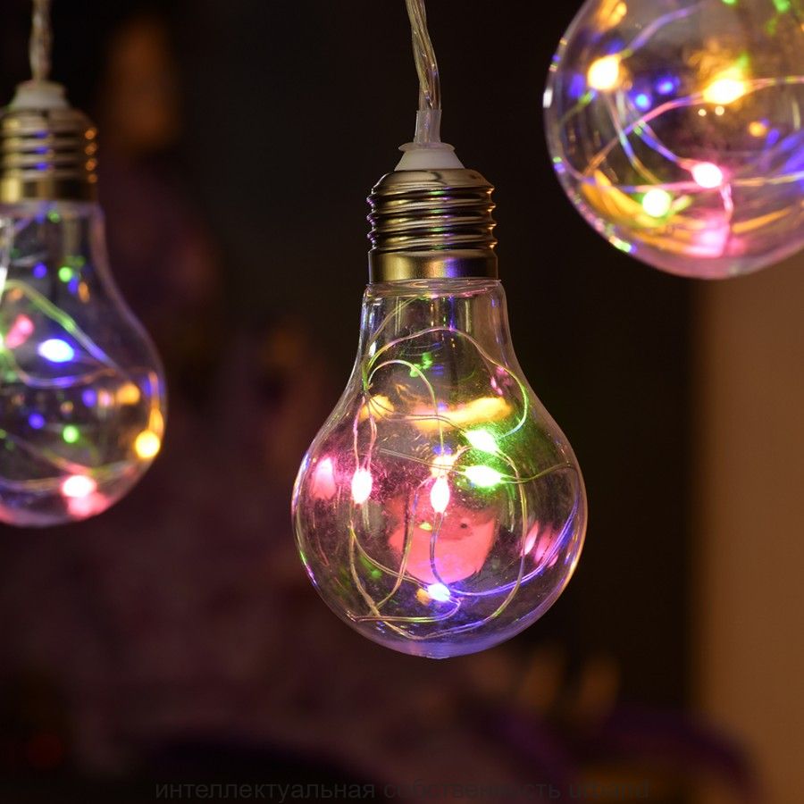Гирлянда-нить ул. ''Ретро лампы'' 10*6LED RGB 1,8м, пульт, 8реж. прозр.пров. IP44 VEGAS 4,5V
