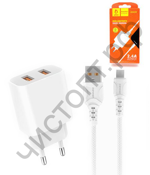 СЗУ Denmen DC05V 2 USB с кабелем micro USB белый