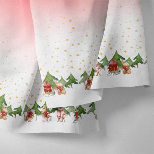 Хлопок - Бордюр Новогодние кролики на красном градиент 25*75 limit