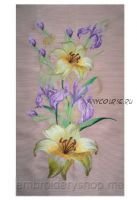 [Машинная вышивка] Лилии с ирисами flw0076 [Embroidery shop]