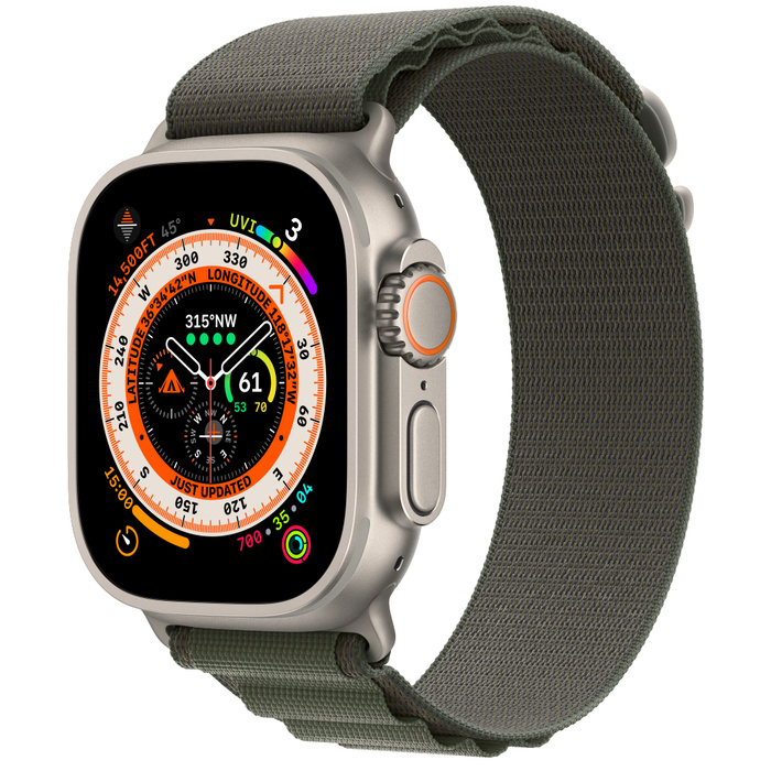 Apple Watch Ultra 49mm Titanium Case with Green Alpine Loop