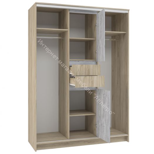 Шкаф купе "Эдем" 1,5  с зеркалами (Дуб крафт серый/Бетонный камень)