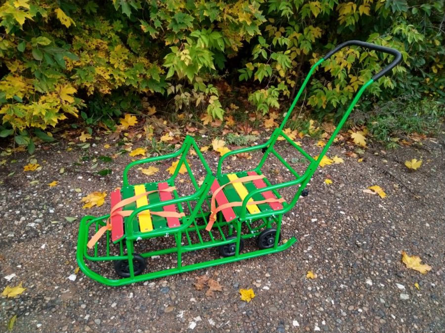 Санки Богатырь 6 колес зеленые