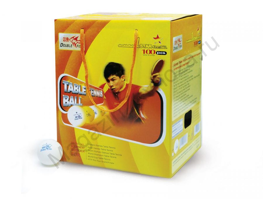 DOUBLE FISH 1*, 100 мячей в упаковке, белые. Для начинающих игроков.