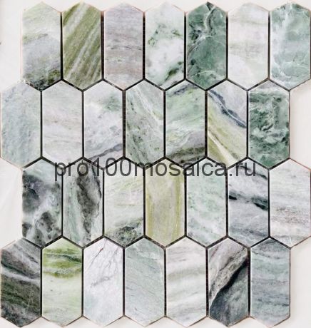 Мозаика Pietrine Hexagonal - Onice Verde oliva POL long hex 278x304х7 мм (чип 38х86х7 мм)