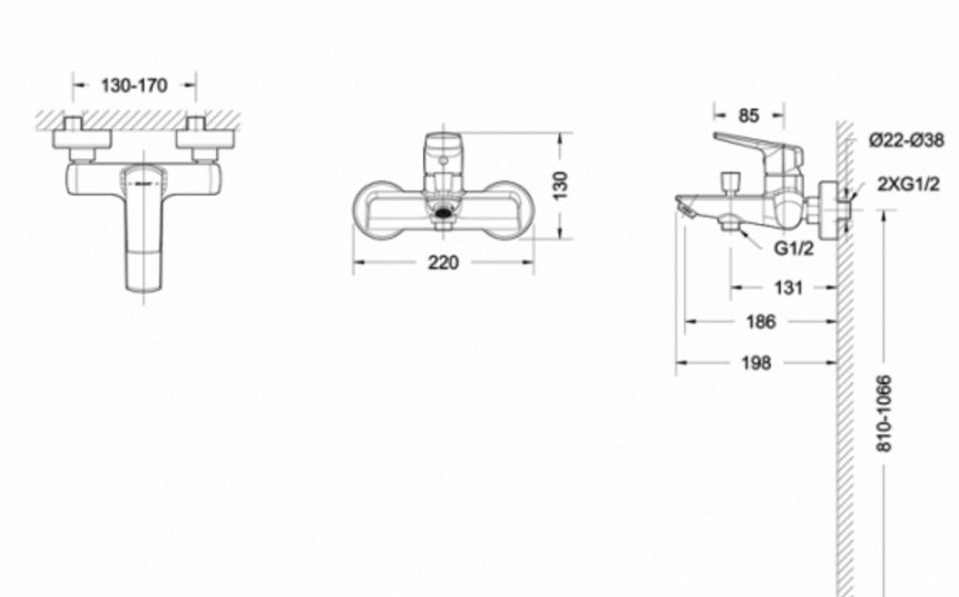 Смеситель Bravat Real для ванны и душа F6121179CP-01 с изливом схема 2