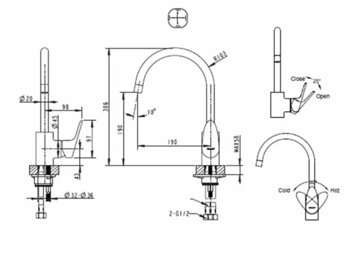 Кухонный смеситель Bravat Drop F74898C-1A схема 2