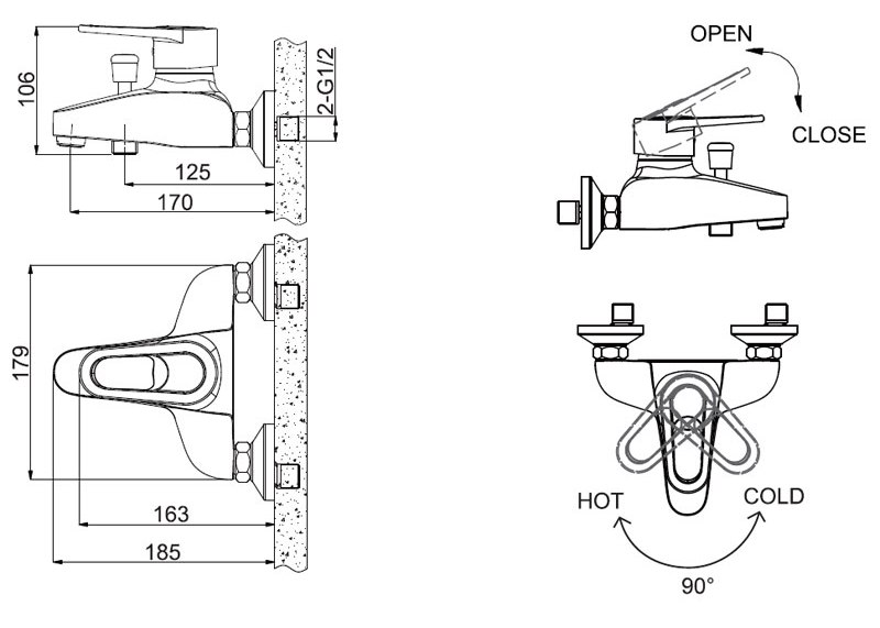 Смеситель Bravat Loop для ванны F6124182CP-01-RUS схема 2