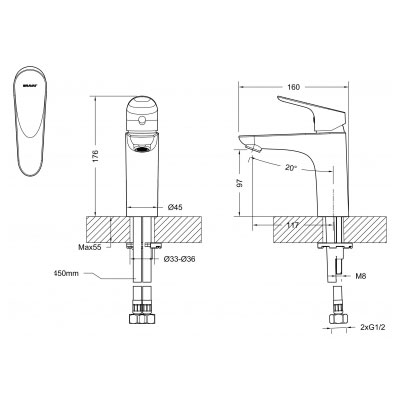 Смеситель Bravat Drop для раковины F14898C-RUS схема 2