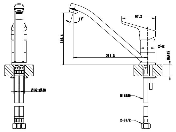 Смеситель для кухни Bravat Drop F74898C-2 схема 2