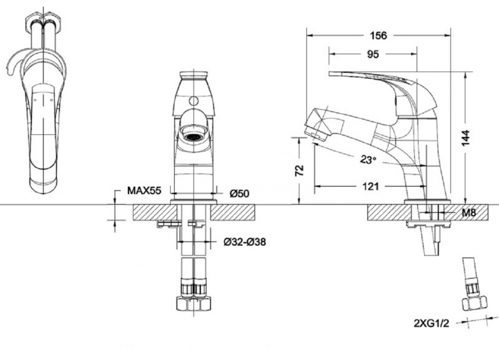 Смеситель Bravat Fit для раковины F1135188CP-RUS схема 2