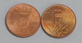 Дания 5 эре 1973 год UNC