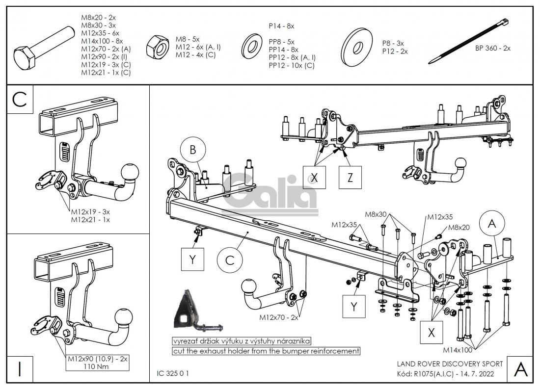 Фаркоп Galia (оцинкованный) Land Rover Discovery Sport 5-местная версия (с запасным колесом в багажнике) 2019- быстросъемное крепление шара