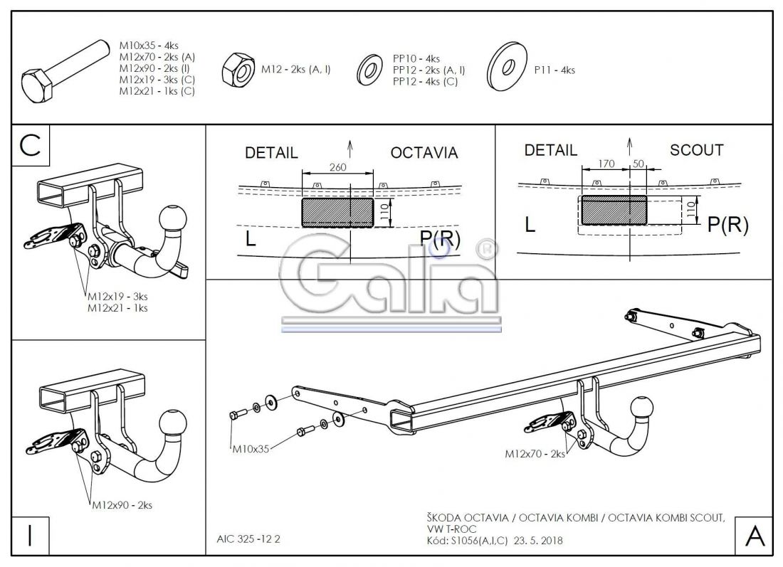 Фаркоп Galia (оцинкованный) Skoda Octavia седан/универсал 2013-2020, Octavia IV седан/универсал 2020- быстросъемное крепление шара