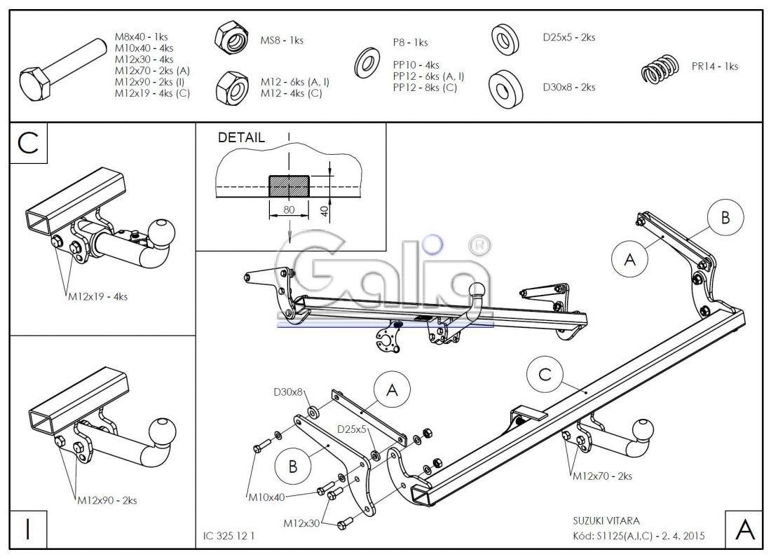 Фаркоп Galia (оцинкованный) Suzuki Vitara 2015- условно-съемное крепление шара