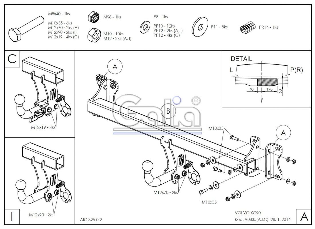 Фаркоп Galia (оцинкованный) Volvo XC90 2015- быстросъемное крепление шара