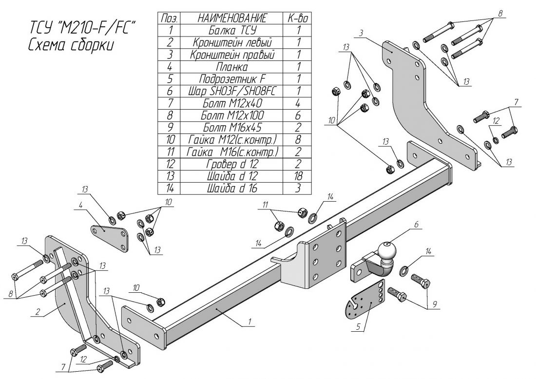 Фаркоп для Mercedes V-Class w447 2014-, Mercedes Vito w447 2014- с кованым фланцевым шаром