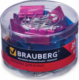 Зажимы для бумаг Brauberg, комплект 24 штук, 32 мм, цвет металлик