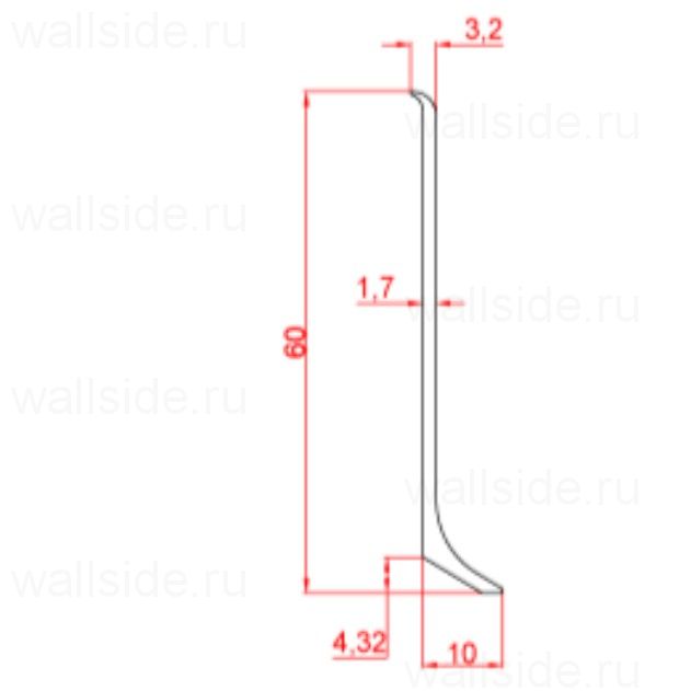 Плинтус алюминиевый Евротрим 2157, 60х10 мм, серебро матовое