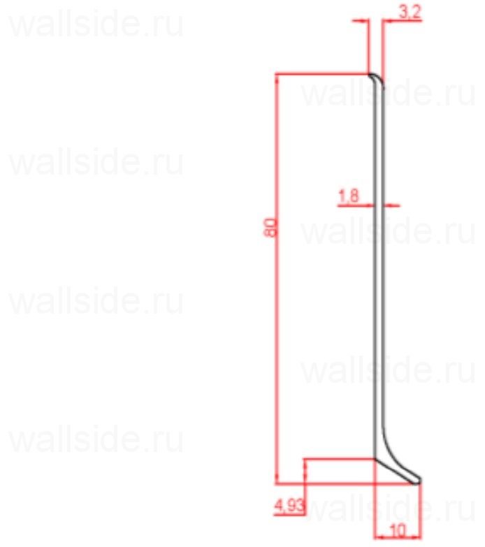 Плинтус алюминиевый Евротрим 2156, 80х10 мм, серебро матовое