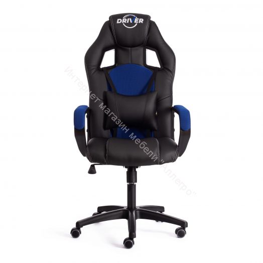 Кресло DRIVER (22) кож/зам/ткань, черный/синий, 36-6/TW-10