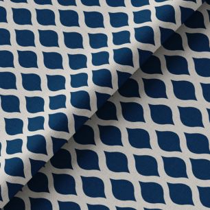 Полулён - Узорная решетка белая на синем 50х36 см limit