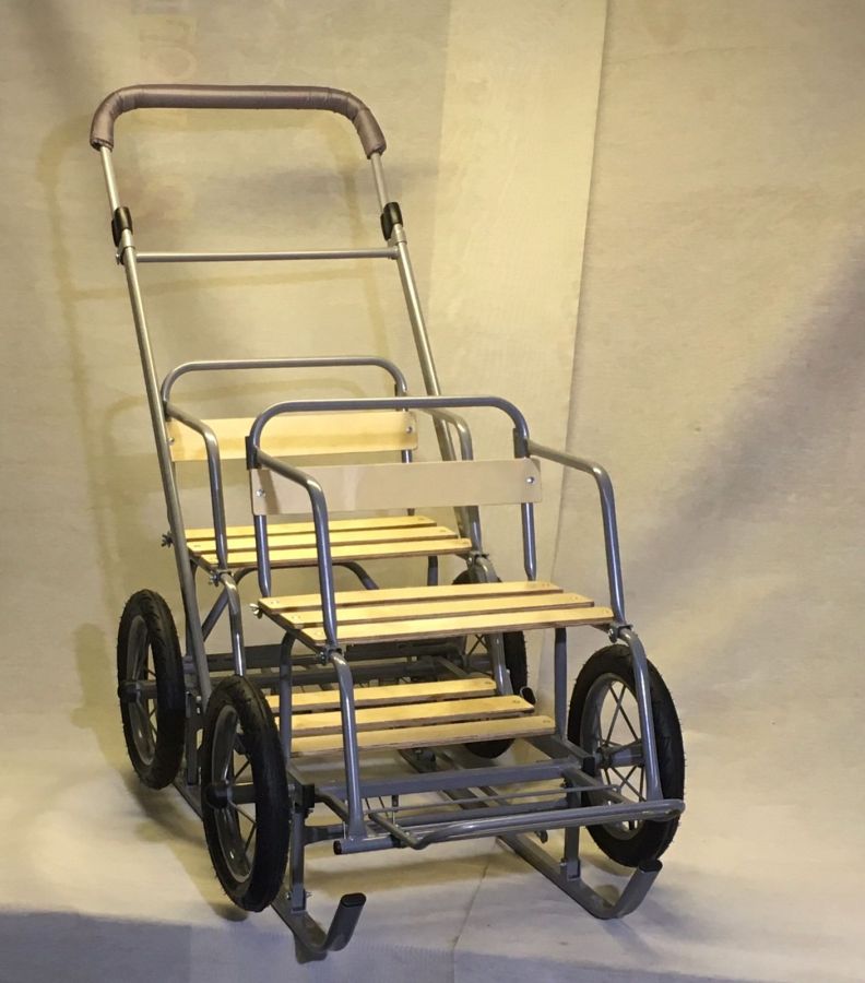 Санки для двойни усиленные - с капюшонами синие