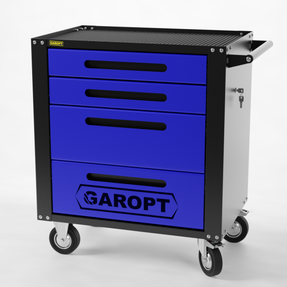 GTS4.blue Тележка инструментальная Garopt 4 ящиков СИНЯЯ, центральный замок, увеличенные колеса, доводчики, GAROPT Серия "Standart"