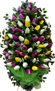 Ритуальный венок из искусственных цветов - Элит #26 из тюльпанов и зелени