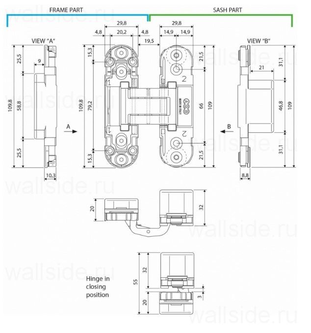 Дверная петля скрытой установки AGB ECLIPSE 2.0 белая