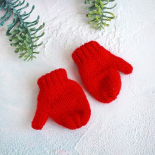 Варежки для куклы - красные, 5 см.