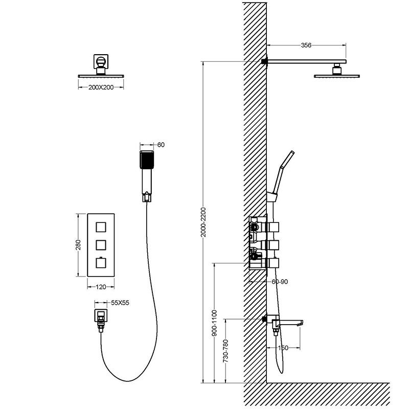 Система душевая с термостатом Timo Tetra-thermo SX-0199 схема 8